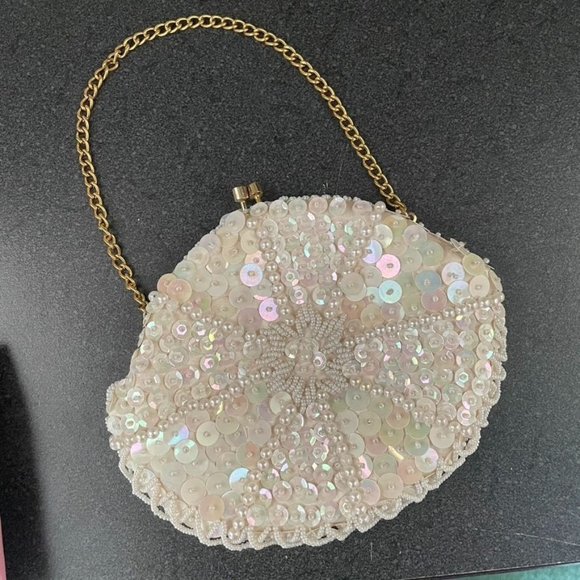 Le Jule Handbags - Antique white beaded sequin & pearl evening purse Le Jule